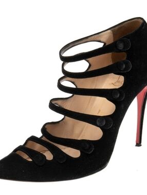 Christian Louboutin Black Strappy Suede Stiletto Pump